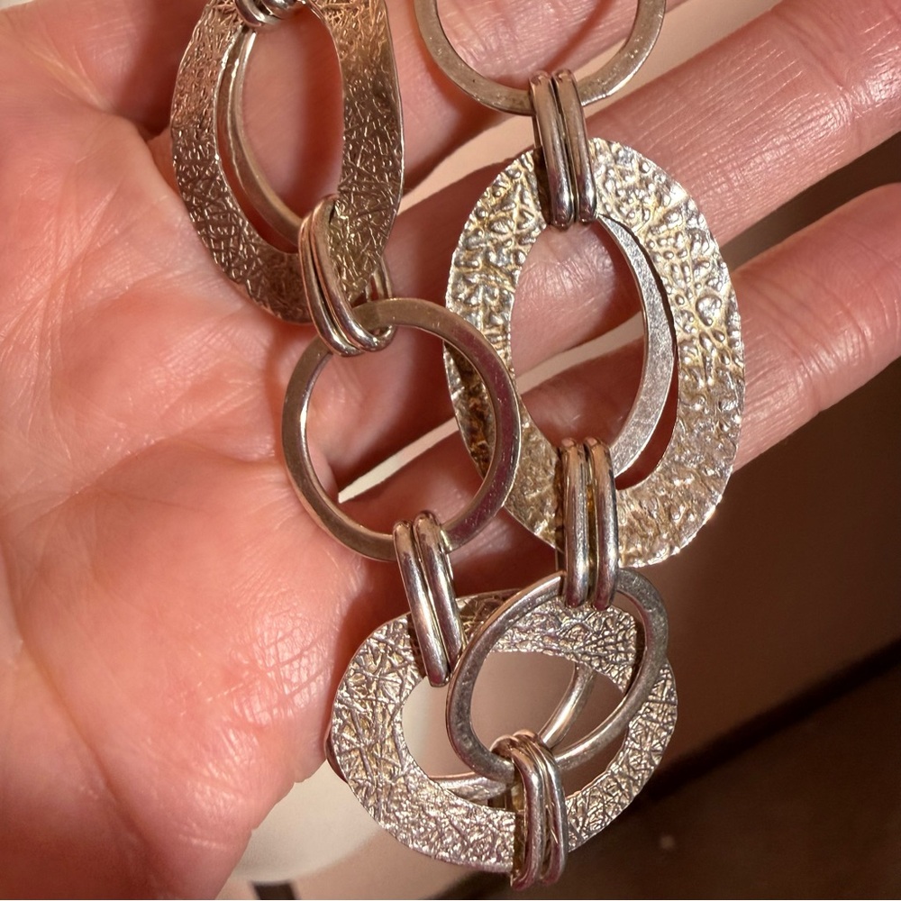 Vintage .950 sterling silver textured Gold modernist oversized link Bracelet